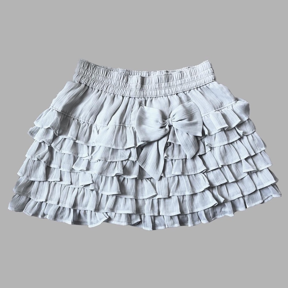 vintage gray coquette ruffle miniskirt with bow from y2k hollister